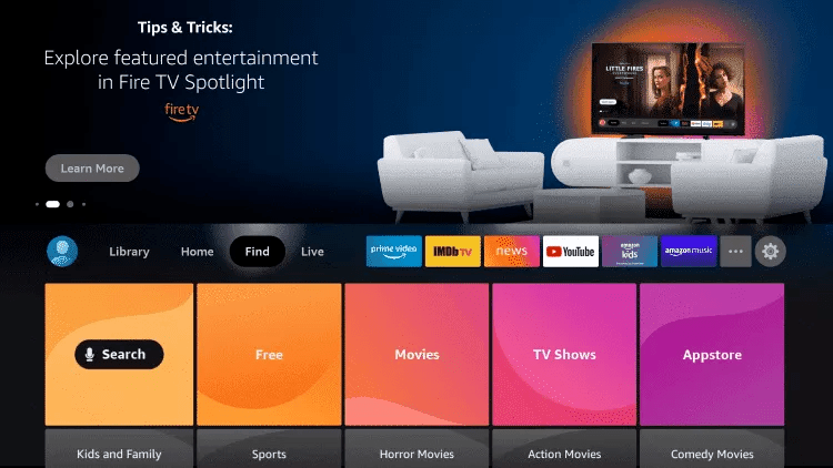 Fire TV app search showing the Downloader utility